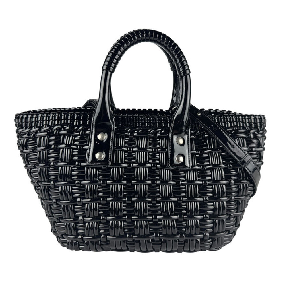 Balenciaga Bistro XS Basket Shoulder Bag Polyurethane Polyester Black Silver